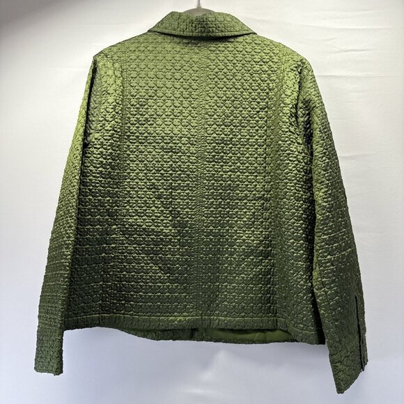 Chicos Women's Jacket Size Large Shiny Green Quilted Button Up Pockets Lined - Picture 2 of 10
